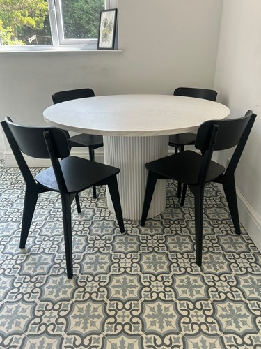 Circular white dining - dining, table