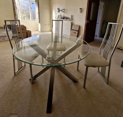 Round glass dining table metal - table,